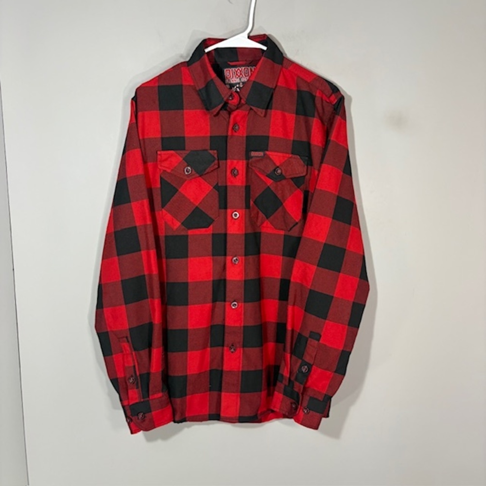 Dixxon Shirt Mens Medium Red Flannel Long Sleeve Button Up Redrum Buffalo Check